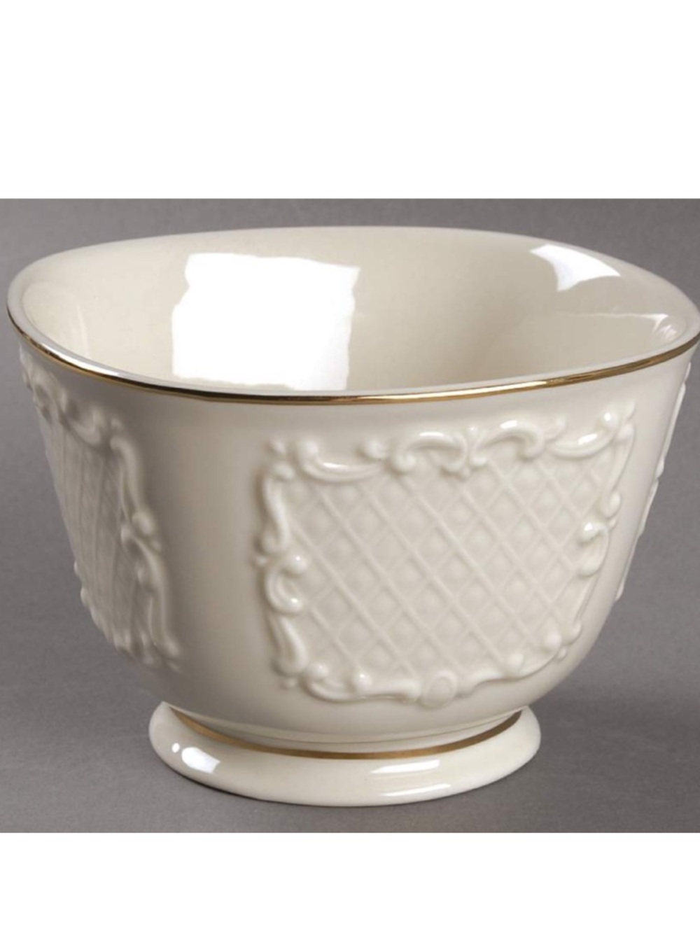Lenox Bowl Ivory FootedCanterbury Porcelain Embossed Gold Accent Logos